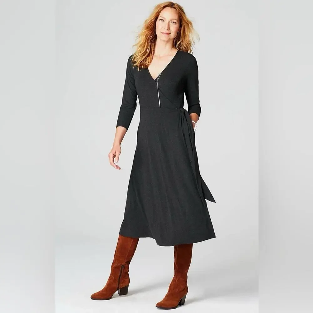 J. Jill Ribbed Wrap Midi Dress Size S